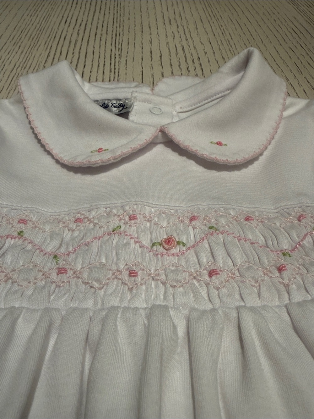 Magnolia Baby White Dress with Rose Pink Smocking and Coordinating Diaper Cover